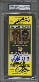 1981 Sugar Ray Leonard vs. Thomas Hearns Dual Signed World Welterweight Championship Fight Ticket (PSA/DNA)